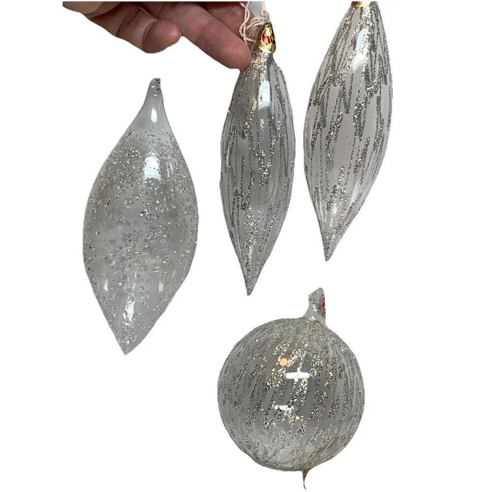 Christmas Ornament Lot Of Four Mouth Blown Glass Holiday Tree Decoration